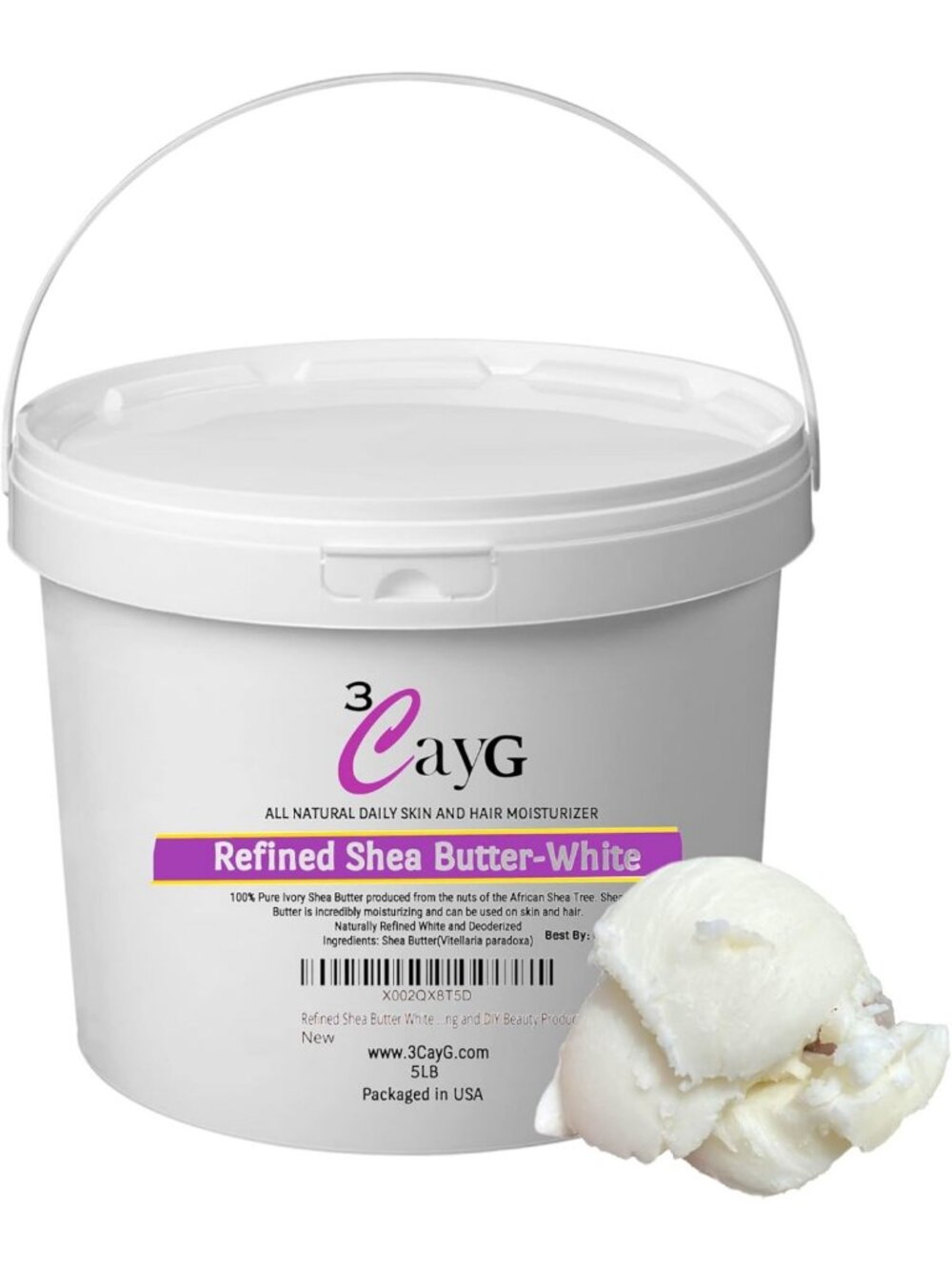5lb White Refined Shea Butter - Deodorized Skin & Hair Moisturizer for